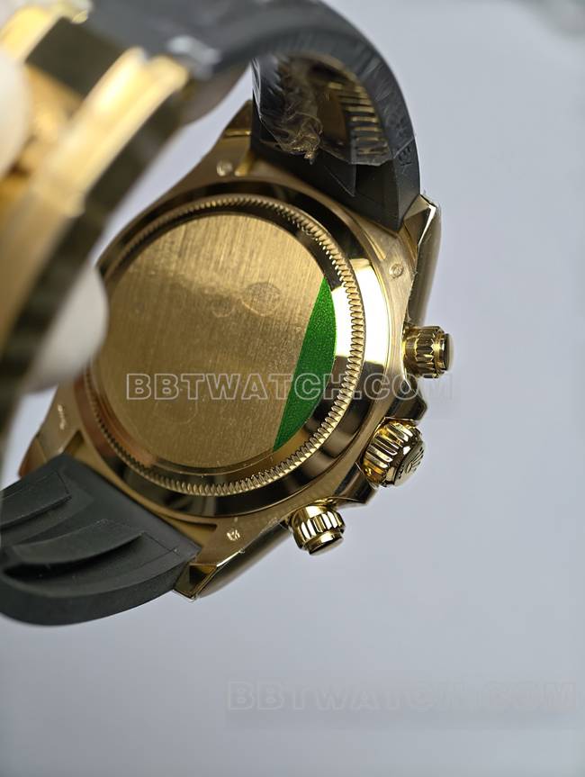 1:1复刻手表劳力士浅蓝盘迪通拿真金真钻定制黄金背面实拍图
