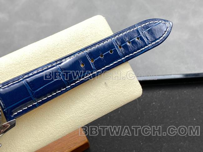 最优复刻手表BLS厂航空计时百年灵银白盘蓝色皮带款表带实拍图