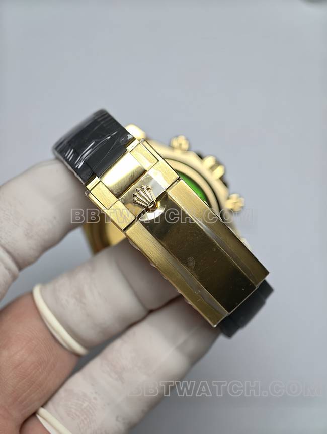 1:1复刻手表劳力士浅蓝盘迪通拿真金真钻定制黄金表带实拍图