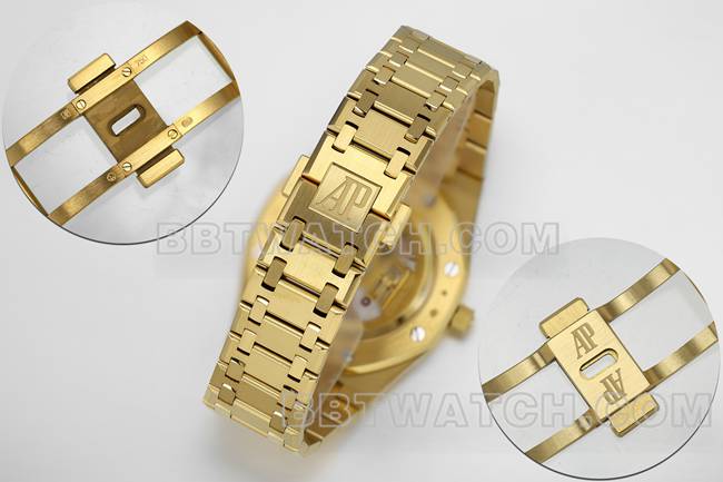 顶级复刻手表ZF厂爱彼皇家橡树烟熏黄金盘16202表带实拍图