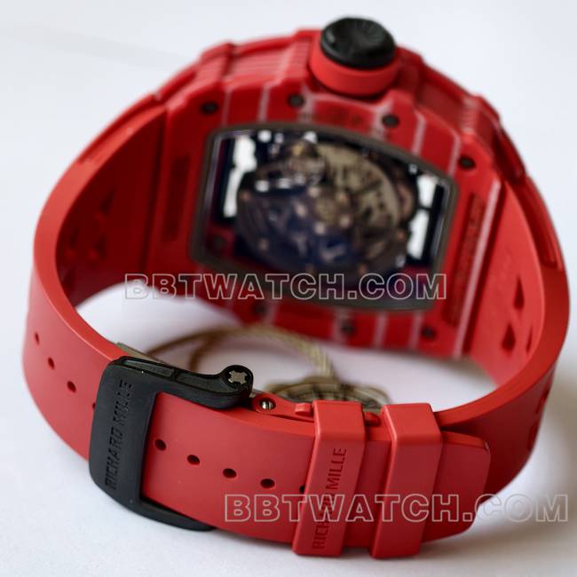 超级克隆手表RM35-02 UMI厂理查德米勒红壳红带表带实拍图