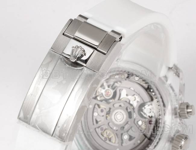 顶级复刻手表TW厂迪通拿劳力士透明壳白色橡胶表带实拍图