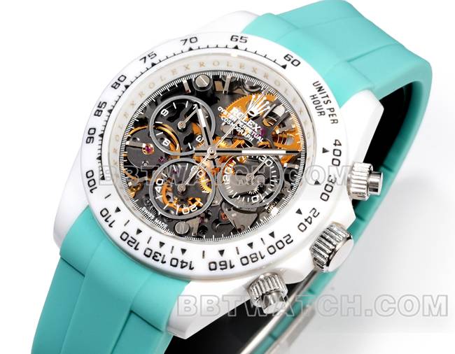 最优复刻手表TW厂迪通拿劳力士白壳绿色橡胶表带正面实拍图