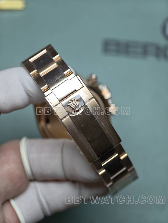 超级克隆手表劳力士黑盘迪通拿真金真钻定制彩虹钻圈玫瑰金表带实拍图