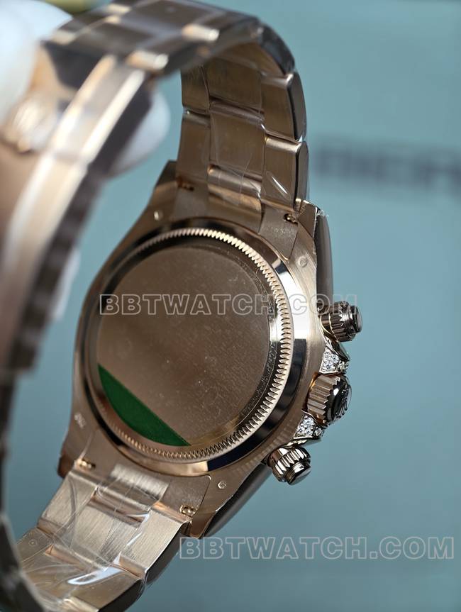 超级克隆手表劳力士黑盘迪通拿真金真钻定制彩虹钻圈玫瑰金背面实拍图