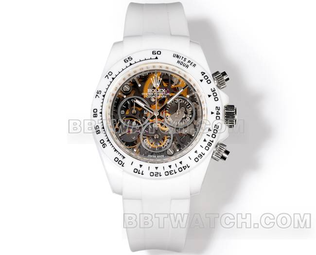 1:1复刻手表TW厂迪通拿劳力士白壳白色橡胶表带正面实拍图