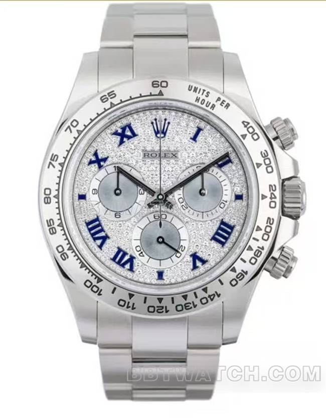 最佳复刻手表劳力士钻盘迪通拿真金真钻定制白金正面实拍图