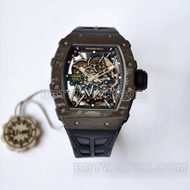 最佳复刻手表RM35-02 UMI厂理查德米勒黑壳黑带正面实拍图