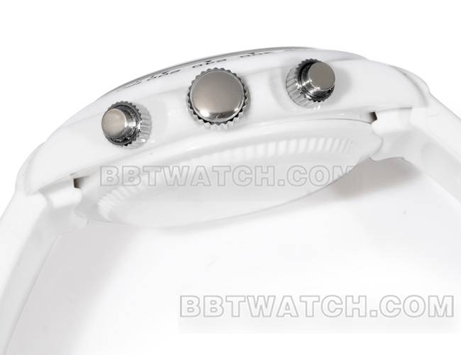 1:1复刻手表TW厂迪通拿劳力士白壳白色橡胶表带侧面实拍图