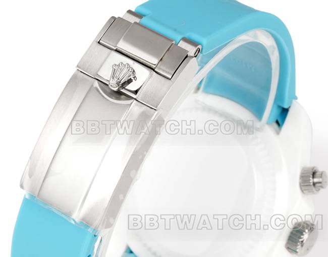 超级克隆手表劳力士TW厂迪通拿白壳蓝色橡胶表带表带实拍图