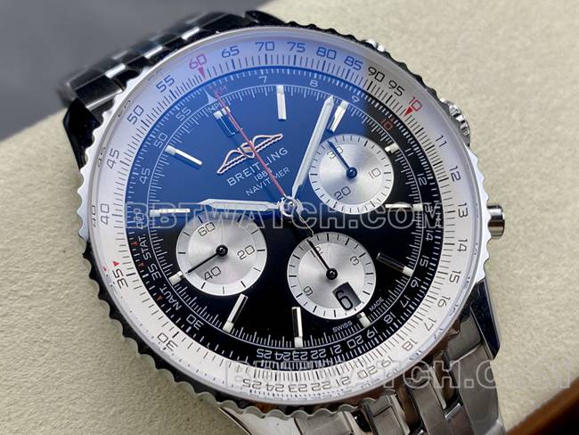 顶级复刻手表百年灵BLS厂航空计时黑盘钢带款正面实拍图