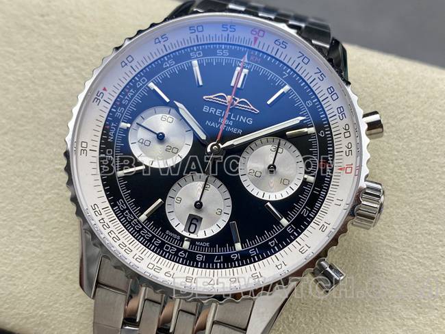 顶级复刻手表百年灵BLS厂航空计时黑盘钢带款正面实拍图