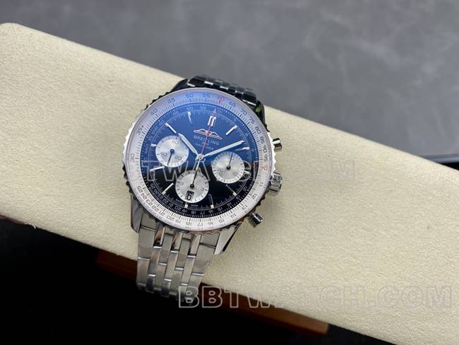 顶级复刻手表百年灵BLS厂航空计时黑盘钢带款正面实拍图