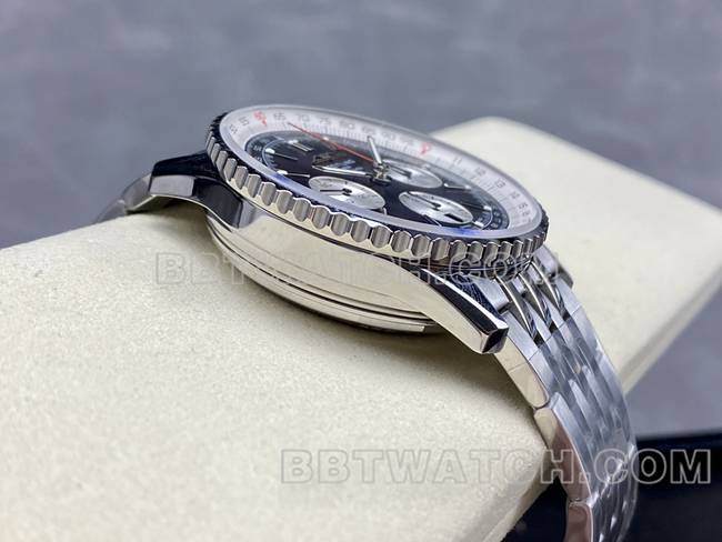 顶级复刻手表百年灵BLS厂航空计时黑盘钢带款侧面实拍图