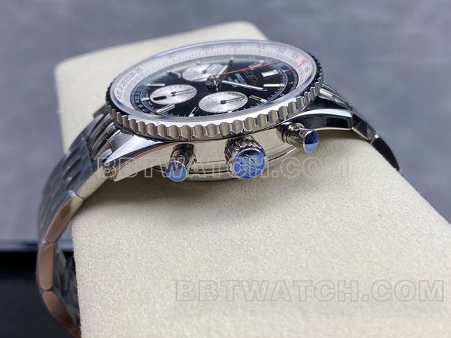 顶级复刻手表百年灵BLS厂航空计时黑盘钢带款侧面实拍图