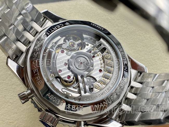 顶级复刻手表百年灵BLS厂航空计时黑盘钢带款背面实拍图