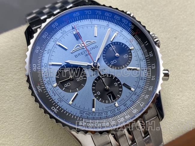 最优复刻手表百年灵BLS厂航空计时蓝盘钢带款正面实拍图