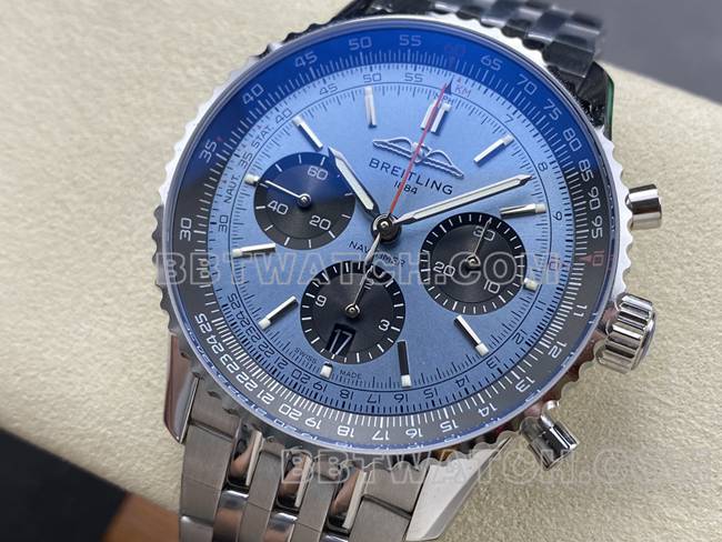 最优复刻手表百年灵BLS厂航空计时蓝盘钢带款正面实拍图