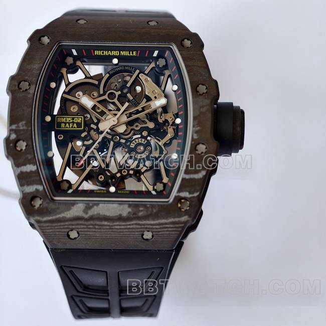 最佳复刻手表RM35-02 UMI厂理查德米勒黑壳黑带正面实拍图