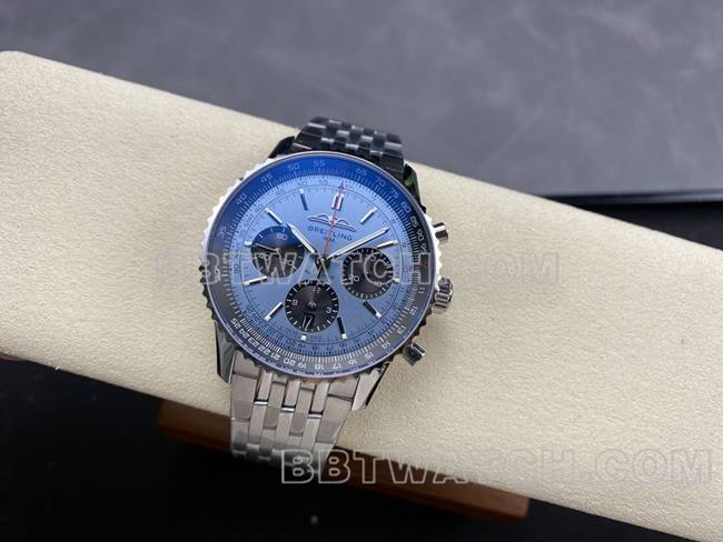 最优复刻手表百年灵BLS厂航空计时蓝盘钢带款正面实拍图