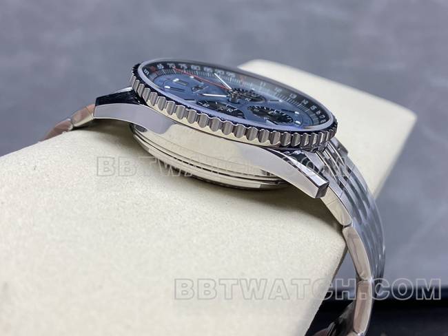 最优复刻手表百年灵BLS厂航空计时蓝盘钢带款侧面实拍图