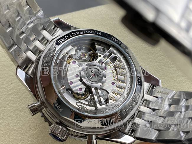 最优复刻手表百年灵BLS厂航空计时蓝盘钢带款背面实拍图