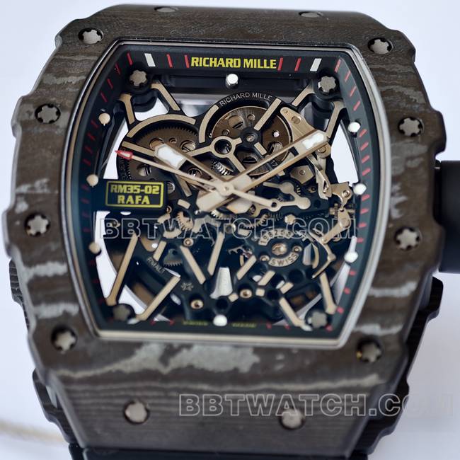 最佳复刻手表RM35-02 UMI厂理查德米勒黑壳黑带正面实拍图