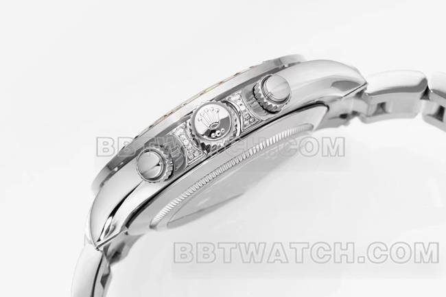 最佳复刻手表迪通拿RX厂劳力士彩虹钻圈黑盘机械侧面实拍图