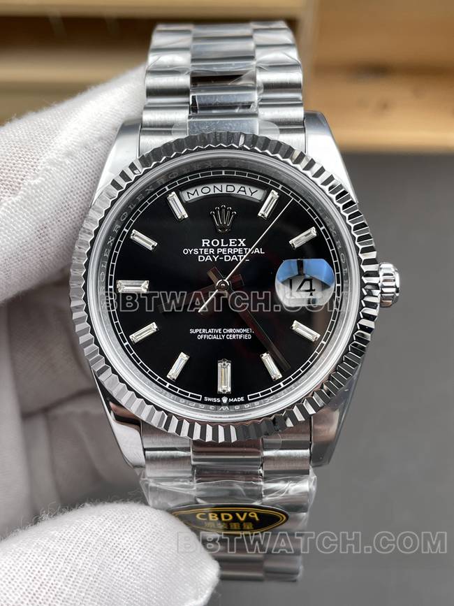 顶级复刻手表CBD厂星期日历劳力士3255机械黑盘40mm正面实拍图
