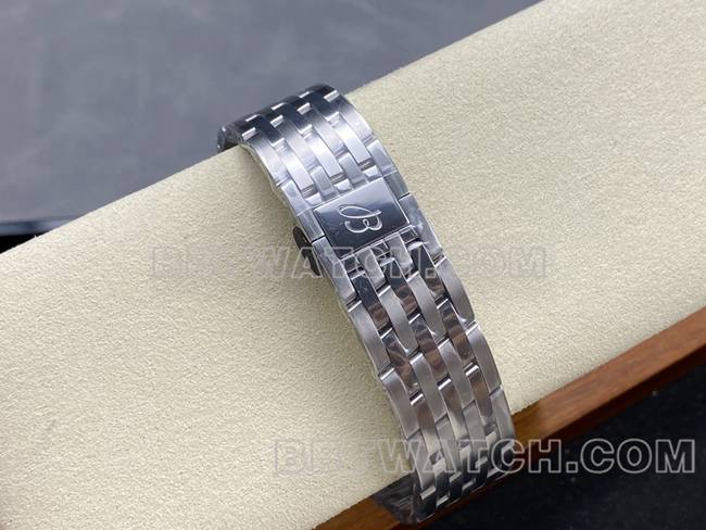 1:1复刻手表百年灵BLS厂航空计时绿盘钢带款表带实拍图