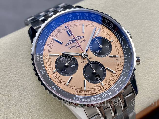 超级克隆手表百年灵BLS厂航空计时铜盘钢带款正面实拍图