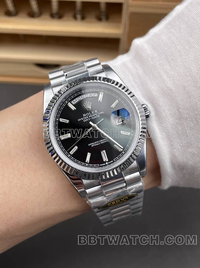 顶级复刻手表CBD厂星期日历劳力士3255机械黑盘40mm正面实拍图