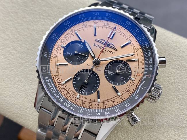 超级克隆手表百年灵BLS厂航空计时铜盘钢带款正面实拍图