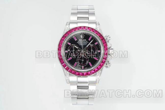 最优复刻手表迪通拿RX厂劳力士黑盘粉钻圈机械正面实拍图