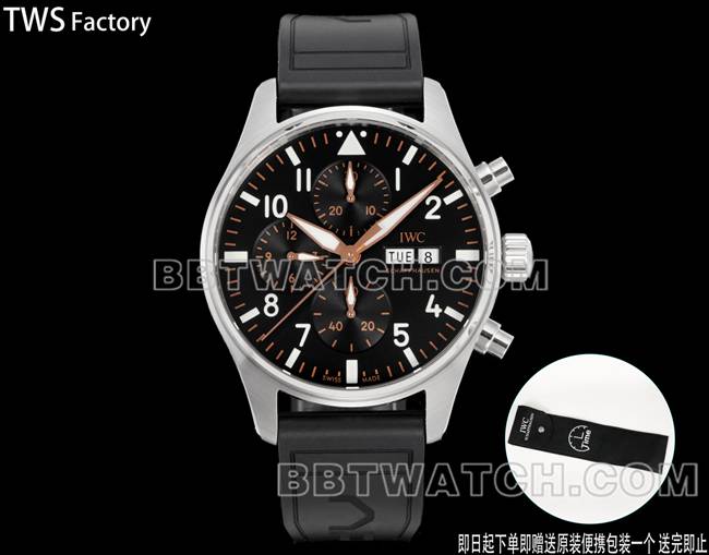 顶级复刻手表飞行员TWS厂万国黑盘橡胶款正面实拍图