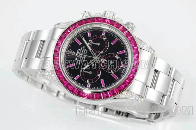 最优复刻手表迪通拿RX厂劳力士黑盘粉钻圈机械正面实拍图