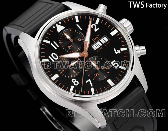 顶级复刻手表飞行员TWS厂万国黑盘橡胶款正面实拍图