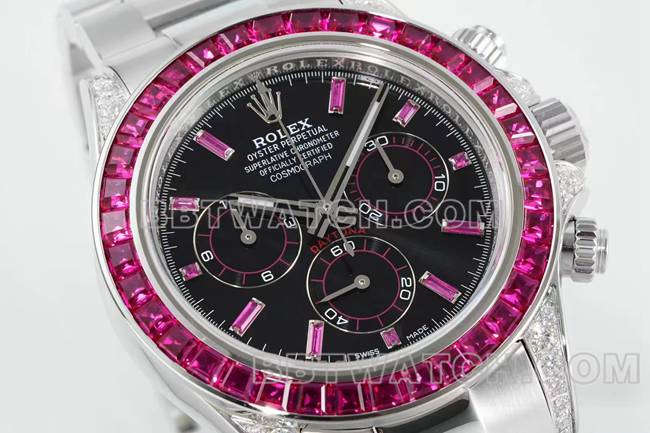 最优复刻手表迪通拿RX厂劳力士黑盘粉钻圈机械正面实拍图