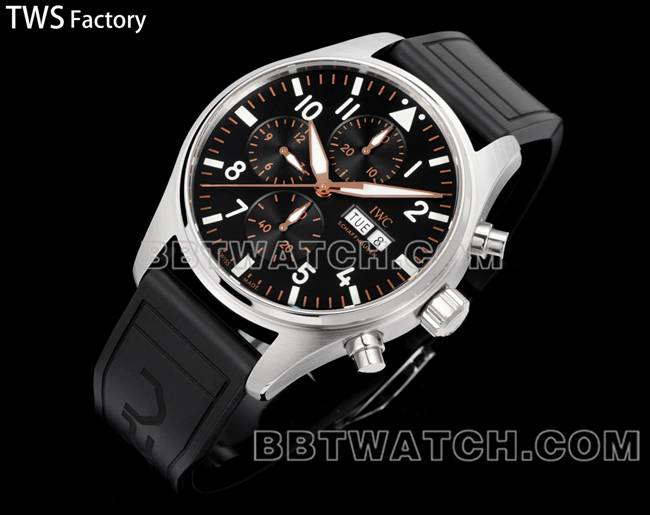 顶级复刻手表飞行员TWS厂万国黑盘橡胶款正面实拍图