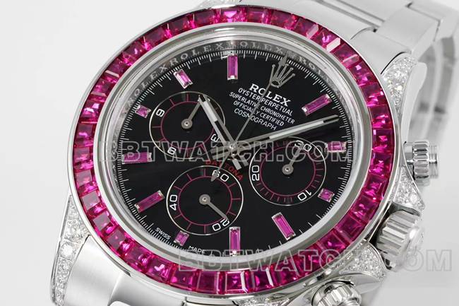 最优复刻手表迪通拿RX厂劳力士黑盘粉钻圈机械正面实拍图