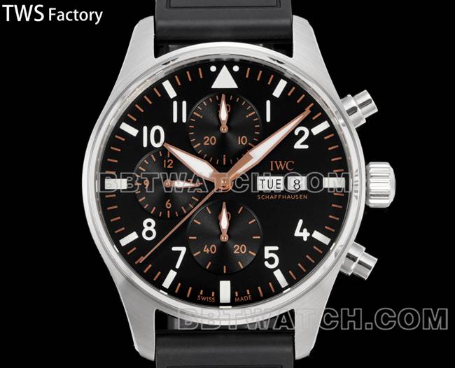 顶级复刻手表飞行员TWS厂万国黑盘橡胶款正面实拍图
