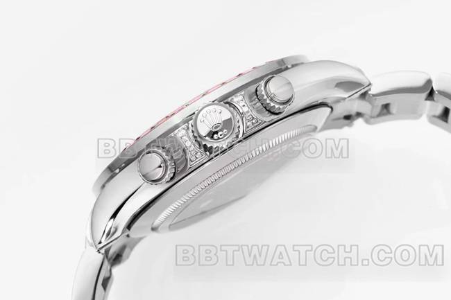 最优复刻手表迪通拿RX厂劳力士黑盘粉钻圈机械侧面实拍图