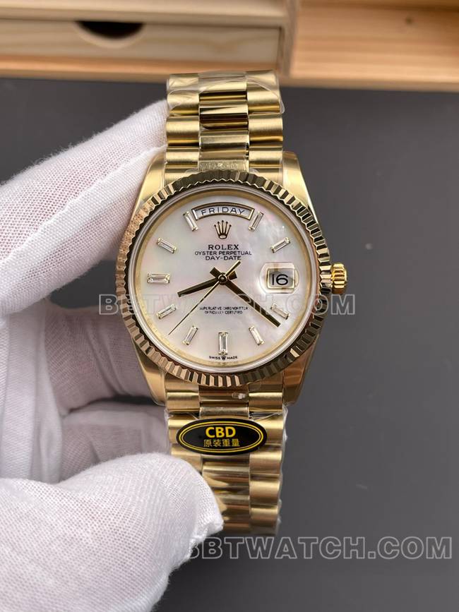 1:1复刻手表CBD厂星期日历劳力士3255机械贝母盘40mm正面实拍图