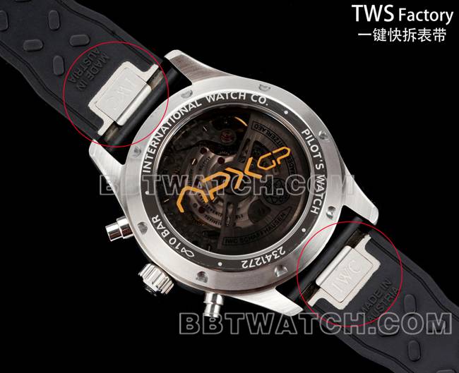 顶级复刻手表飞行员TWS厂万国黑盘橡胶款背面实拍图