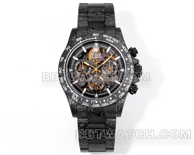 1:1复刻手表TWF厂劳力士迪通拿碳纤维改装定制黄色正面实拍图