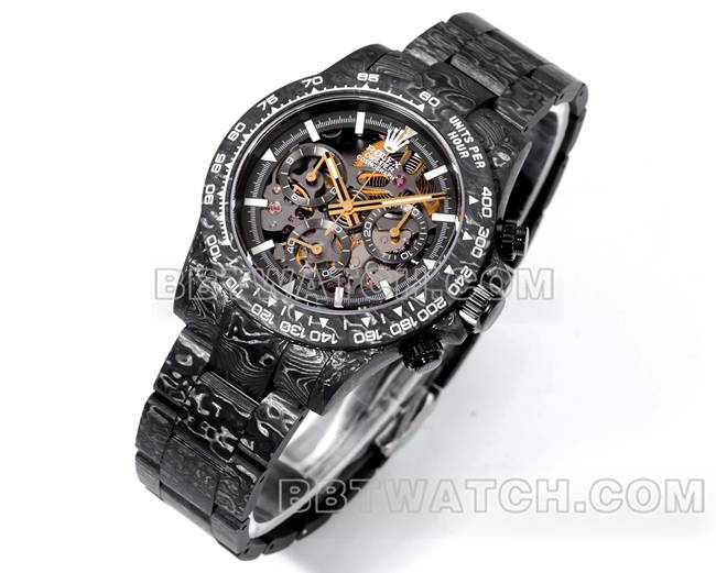 1:1复刻手表TWF厂劳力士迪通拿碳纤维改装定制黄色正面实拍图