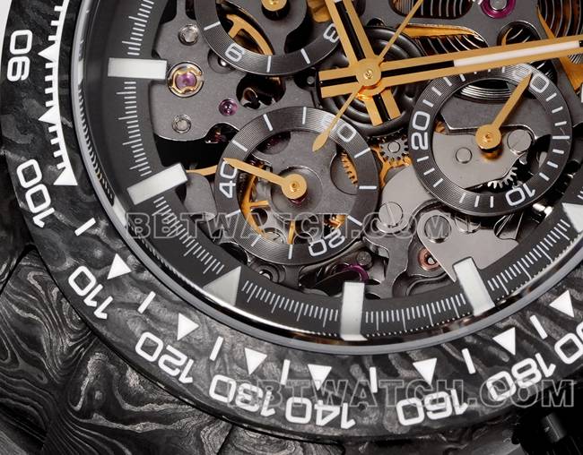 1:1复刻手表TWF厂劳力士迪通拿碳纤维改装定制黄色正面实拍图