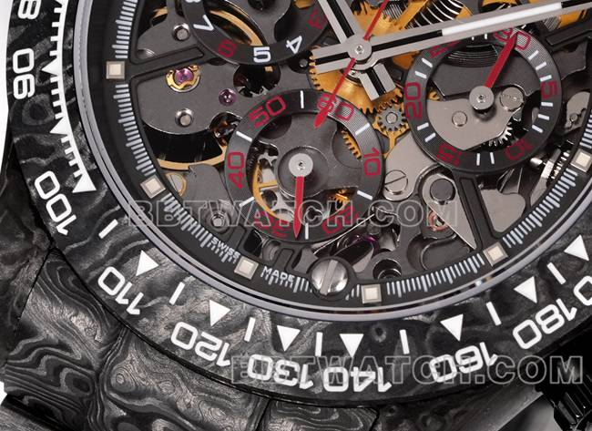 超级克隆手表TWF厂劳力士迪通拿碳纤维改装定制红色正面实拍图