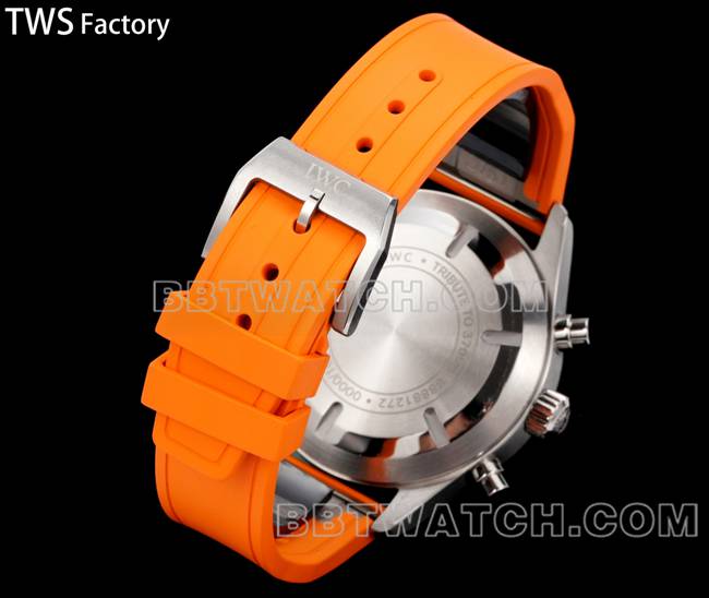 1:1复刻手表飞行员TWS厂万国黑盘橙色橡胶款表带实拍图