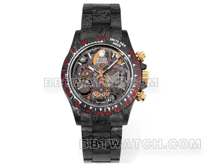 顶级复刻手表TWF厂劳力士迪通拿碳纤维改装定制红色正面实拍图